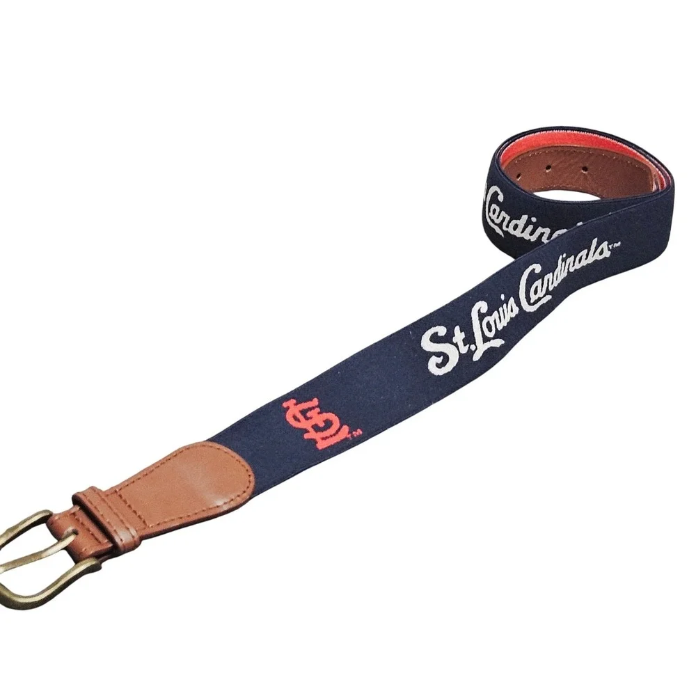 St Louis Cardinals Woven Belt Sz 42 Leather Brass Buckle Baseball‎ Fan